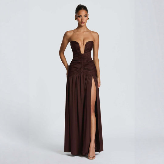 Damen Abendkleid mit tiefem V-Ausschnitt und eleganter Drapierung R&B