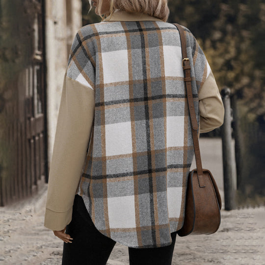Damen Modische Karoschirtjacke mit Brusttaschen und Knopfleiste R&B