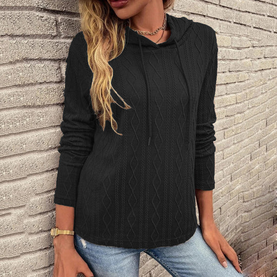Damen Kapuzensweatshirt mit strukturiertem Zopfmuster R&B