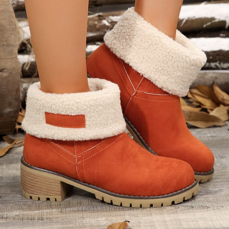 Damen warme Stiefeletten mit flauschigem Schafsfellkragen R&B
