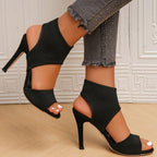 Damen High-Heel Sandalen mit elastischem Knöchelbereich und geschwungenem Design R&B