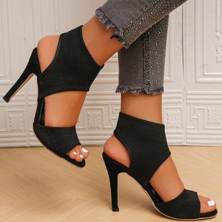 Damen High-Heel Sandalen mit elastischem Knöchelbereich und geschwungenem Design R&B