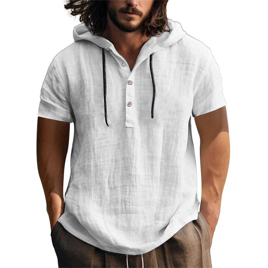 Herren lässiges Kurzarm-Hoodie mit Knopfleiste R&B