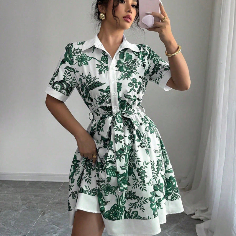 Damen Hemdblusenkleid mit floralem Muster und Taillengürtel R&B