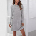 Damen Sweatkleid mit Knopfleiste und langen Ärmeln R&B