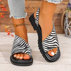 Damen bequeme Riemchen-Sandalen mit buntem Muster R&B