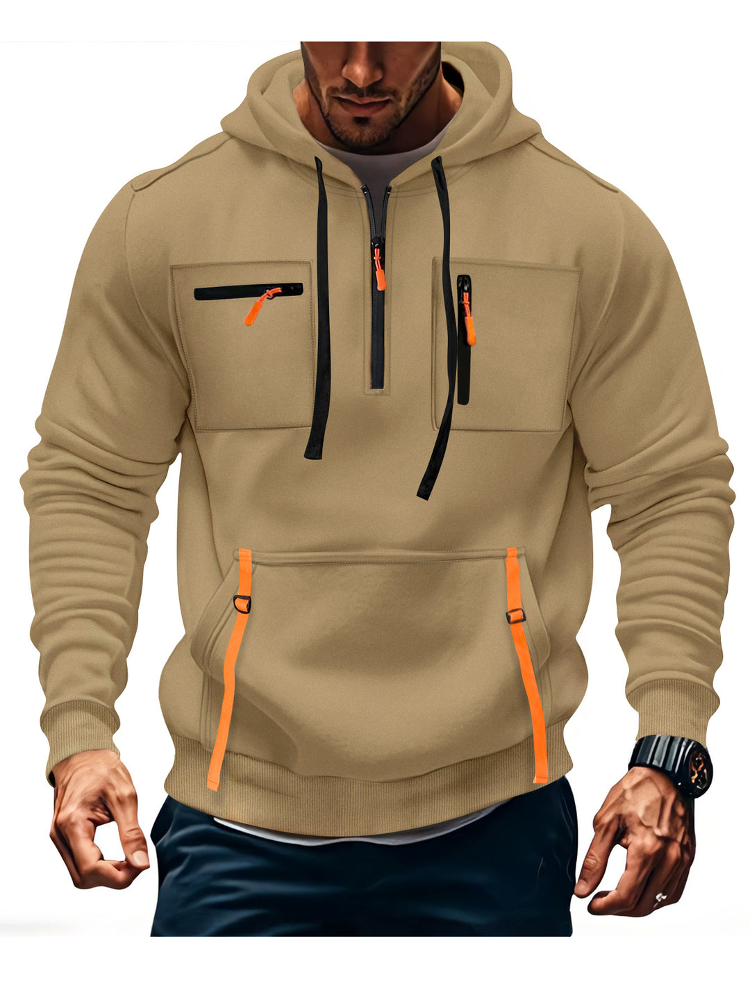 Herren modischer Kapuzenpullover mit funktionalen Reißverschlusstaschen R&B