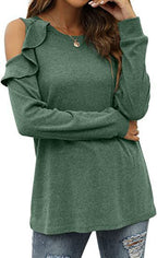 Damen Elegantes Langarmoberteil mit Rüschendetails und Kalt-Schulter Design R&B