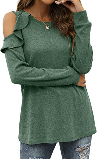 Damen Elegantes Langarmoberteil mit Rüschendetails und Kalt-Schulter Design R&B