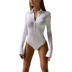 Damen eleganter Langarm-Bodysuit mit Knopfleiste und modischen Details R&B