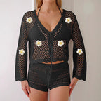 Damen leichte Häkeljacke mit floralem Detail R&B