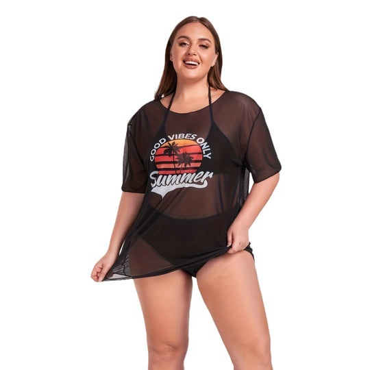 Damen Transparente Strandbluse mit sommerlichem Aufdruck R&B