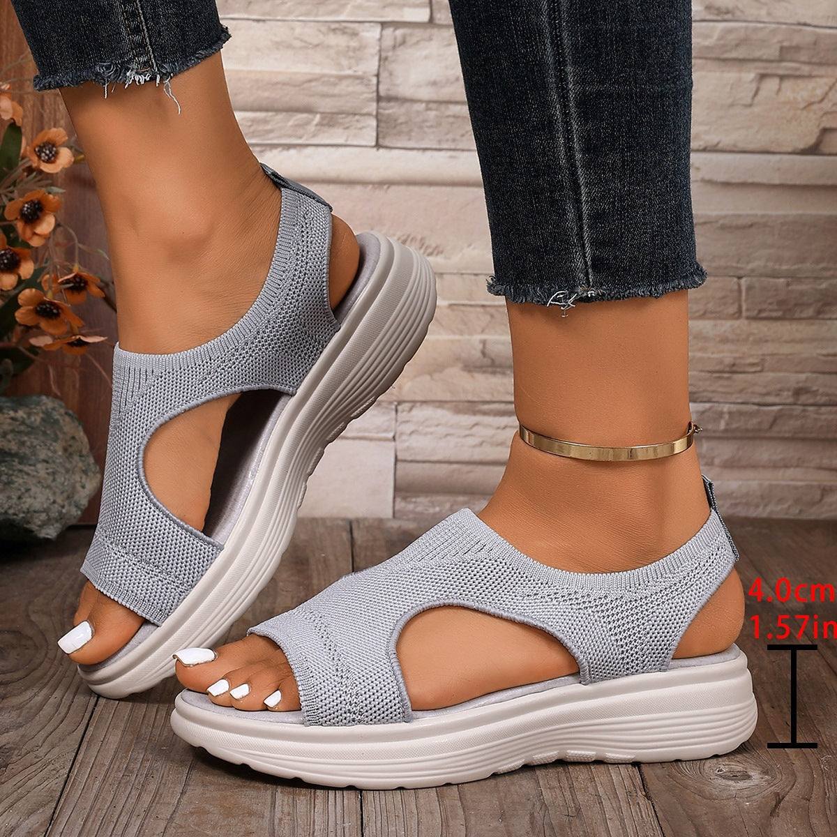 Damen Komfortable Keilsandalen mit atmungsaktiver Obermaterialstruktur und flexiblem Fußbett R&B