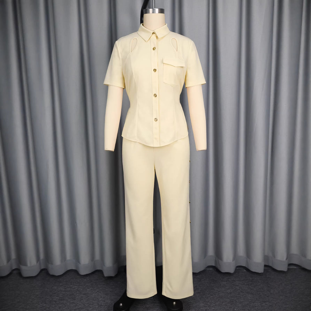 Damen Elegantes Set aus figurbetontem Oberteil mit Cut-Outs und schmal geschnittenen Hosen R&B