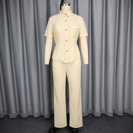 Damen Elegantes Set aus figurbetontem Oberteil mit Cut-Outs und schmal geschnittenen Hosen R&B