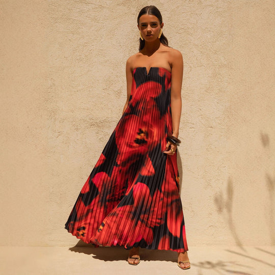Damen Maxikleid mit plissiertem Design und floralem Druck R&B