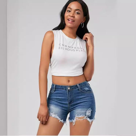 Damen Destroyed Denim Shorts R&B