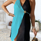 Damen eleganter Strandüberwurf mit modischem Schnitt und funkelnder Brosche R&B