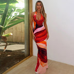 Damen Elegantes Maxikleid mit Halsband und raffinierten Farbverlauf R&B