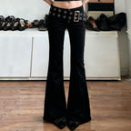 Damen Flared Jeans mit verstellbarem Gürtel und modischem Lochdesign R&B