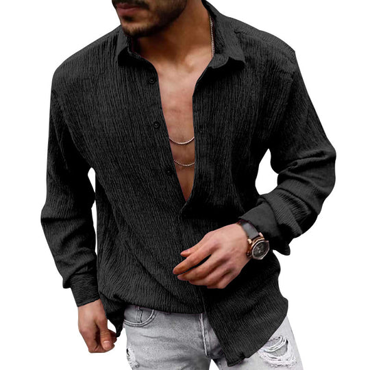 Herren lässiges Langarmhemd mit strukturiertem Gewebe und modernem Look R&B
