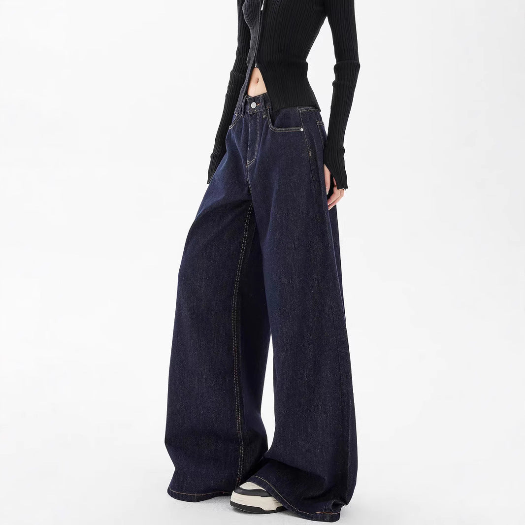 Damen weite Denim-Jeans im lässigen Stil mit hoch geschnittenem Bund und modernen Features R&B