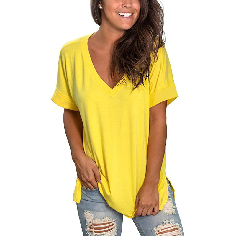 Damen Freizeit V-Ausschnitt T-Shirt R&B