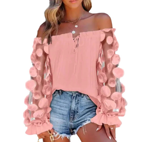 Damen Bluse mit transparenten Puffärmeln und luftigen Details Heidi-Mode