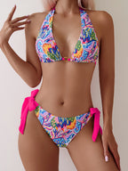 Damen Triangel-Bikini mit modischem Bindand und auffälligem Mustermix