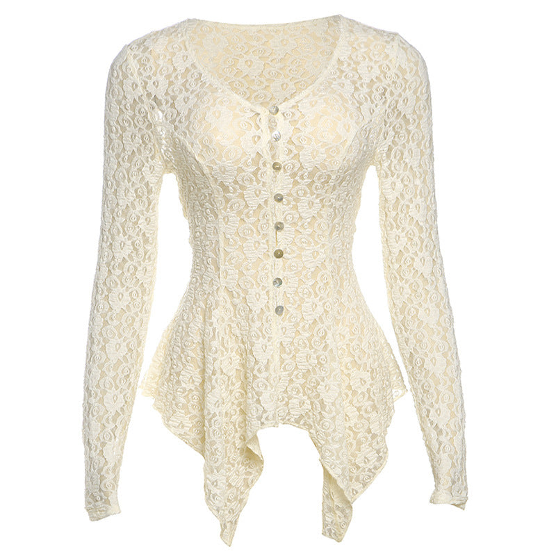 Damen Elegantes Spitzenoberteil mit lässigem Schnitt und Knopfverschluss R&B