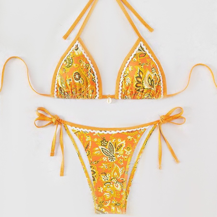 Damen Triangel-Bikini mit aufwendigem Floral-Design R&B