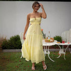 Damen luftiges Maxikleid mit Rüschendetails und verstellbarem Taillenband R&B