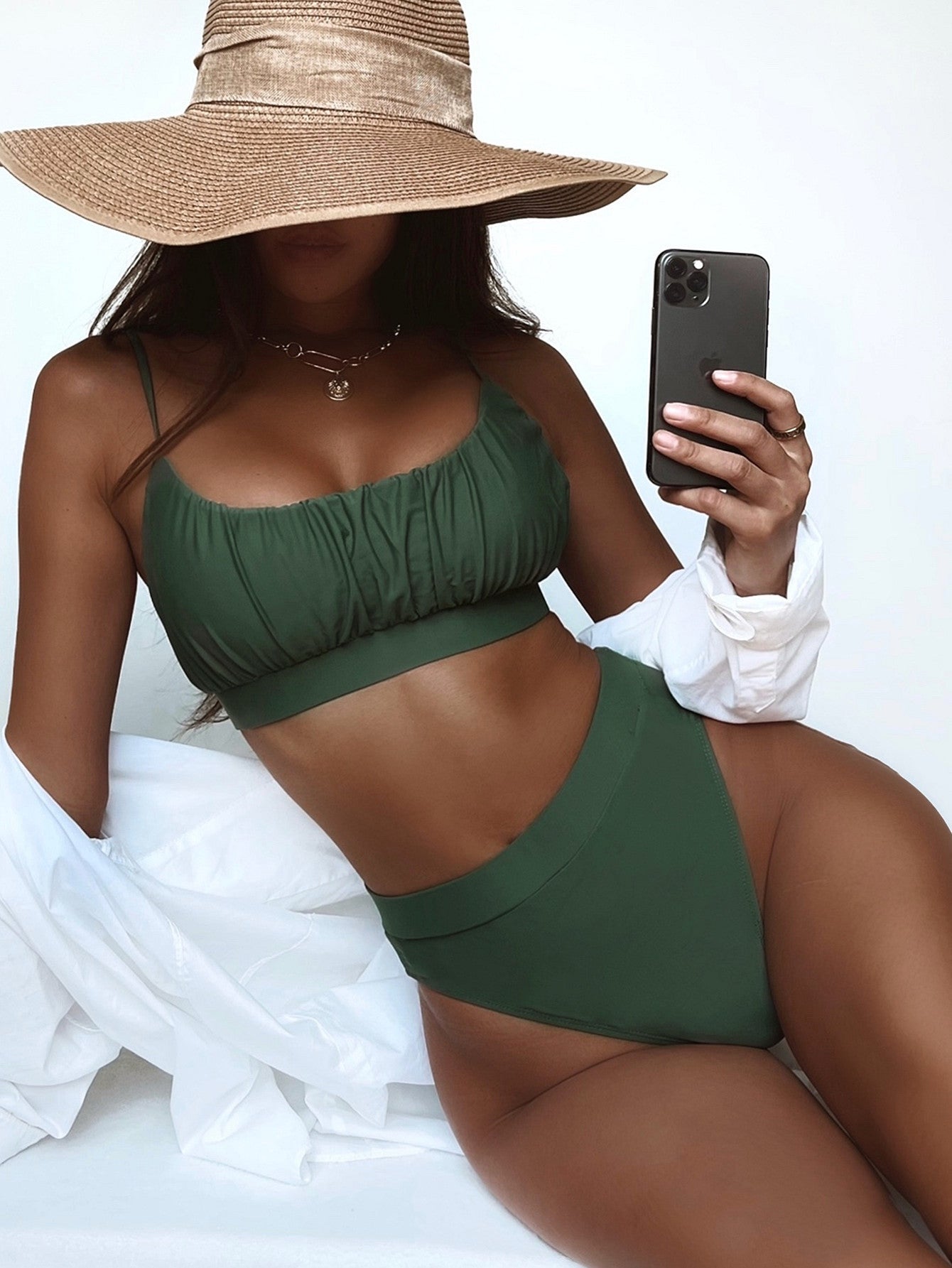 Damen Hochtailliertes Bikini-Set mit gerafftem Oberteil