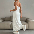 Damen Maxikleid mit zarten Trägern und raffinierter Rippstruktur R&B