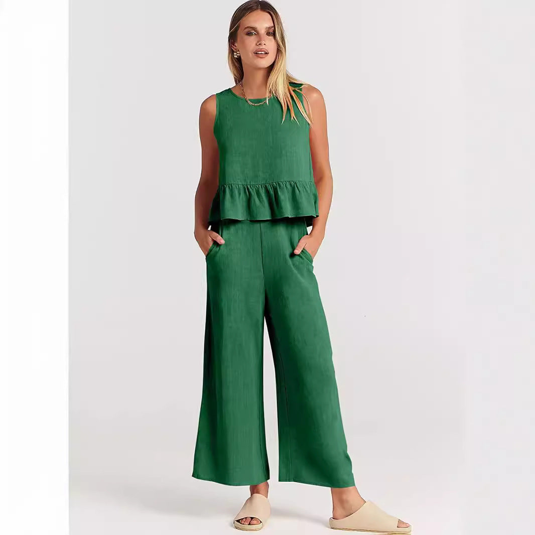 Damen Lässiger Peplum-Jumper mit weit geschnittenen Hosen R&B
