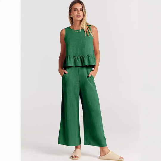 Damen Lässiger Peplum-Jumper mit weit geschnittenen Hosen R&B