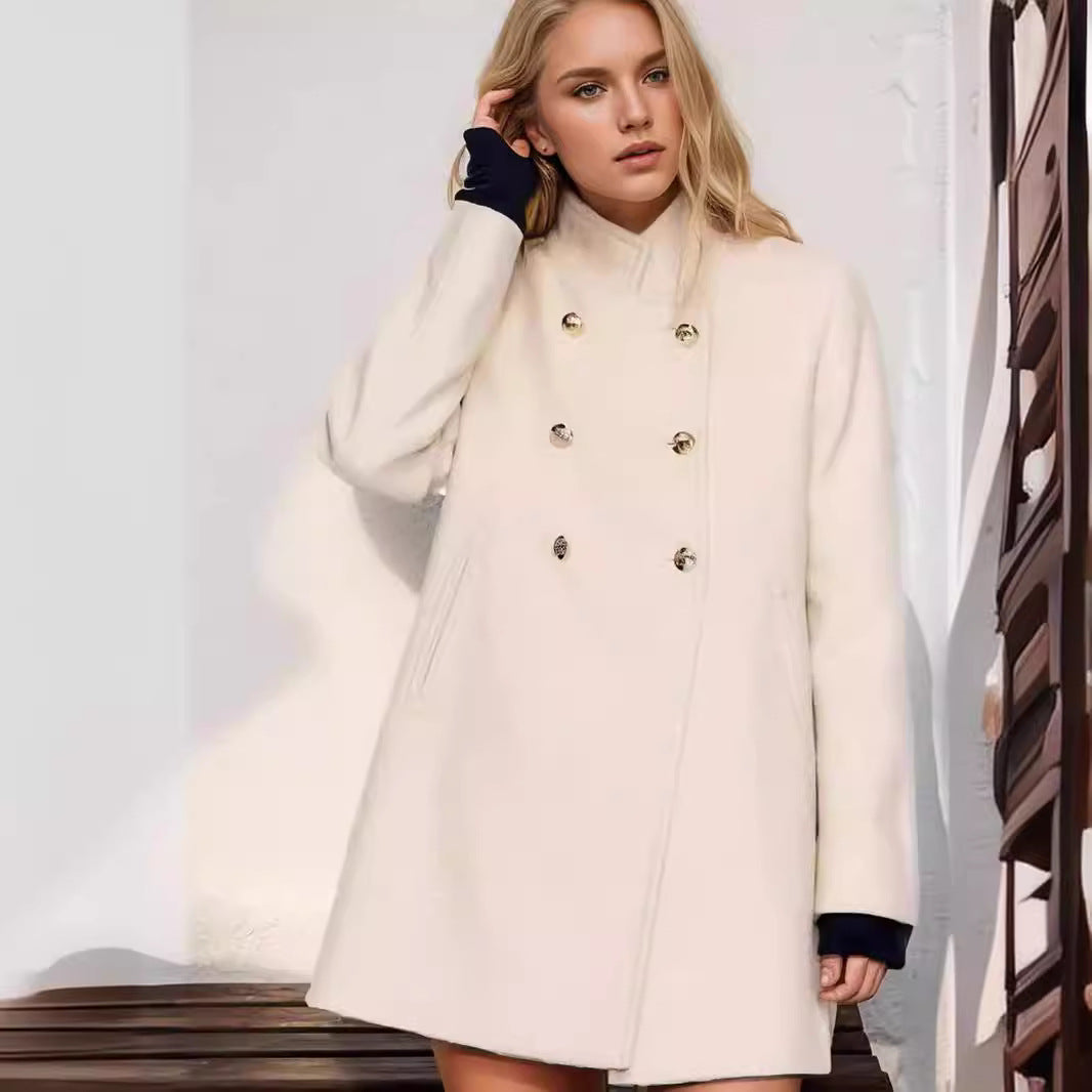 Damen eleganter Duffle-Mantel mit doppelter Knopfleiste und luxuriösen Details R&B