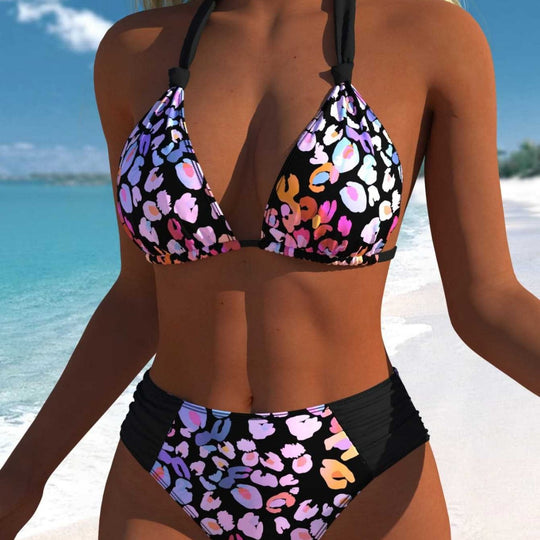 Damen Wickel-Bikini-Set mit floralem Design und hohem Bund R&B