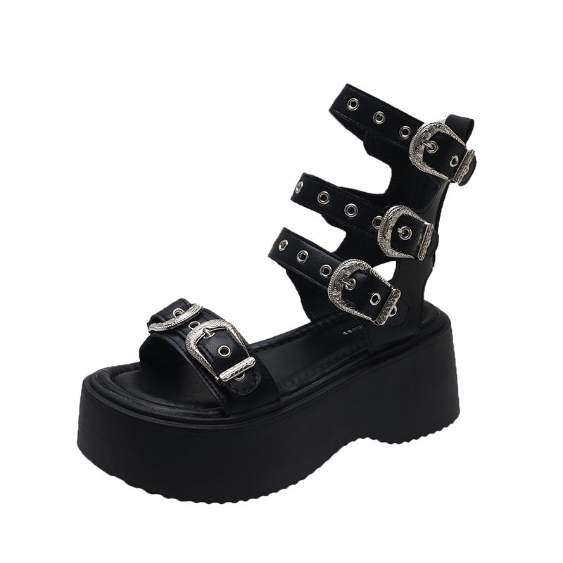 Damen Plateau-Sandalen mit dekorativen Schnallen und rutschfester Sohle R&B