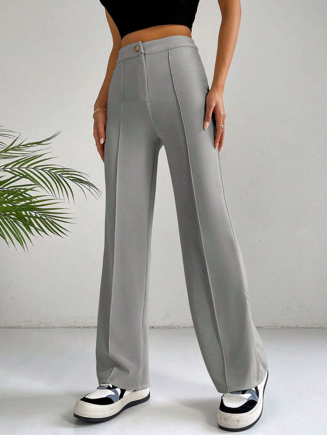 Damen Elegante High-Waist Hose mit seitlichen Nähten und schmalem Schnitt R&B