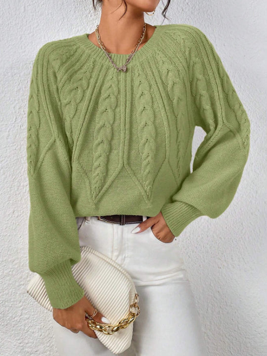 Damen Strickpullover mit Zopfmuster und weitem Schnitt R&B