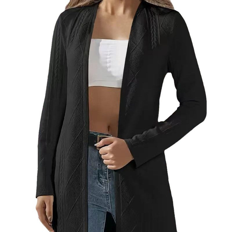 Damen Elegante lange Jacke mit feinem Strukturdesign und offenem Schnitt R&B