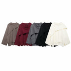 Damen nan zweilagiger Strickponcho mit asymmetrischem Saum und dekorativem Knopfkragen R&B