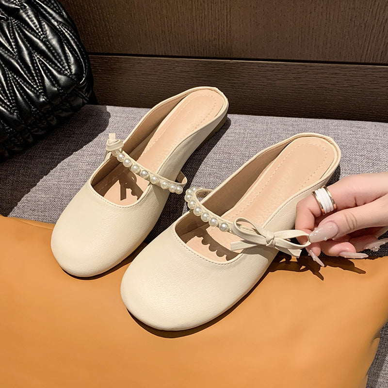 Damen Mules mit eleganter Perlenapplikation und süßem Schleifendetail EB