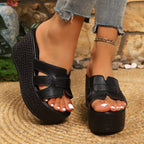 Damen Plattform-Pantoletten mit breitem Riemen-Design und rutschfester Sohle R&B
