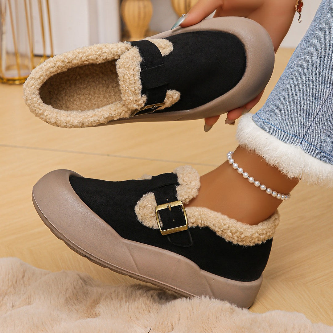 Damen Hüttenschuhe mit warmem Fleecefutter und modischem Schnallen-Detail R&B