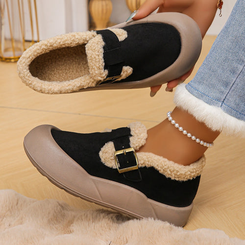 Damen Hüttenschuhe mit warmem Fleecefutter und modischem Schnallen-Detail R&B