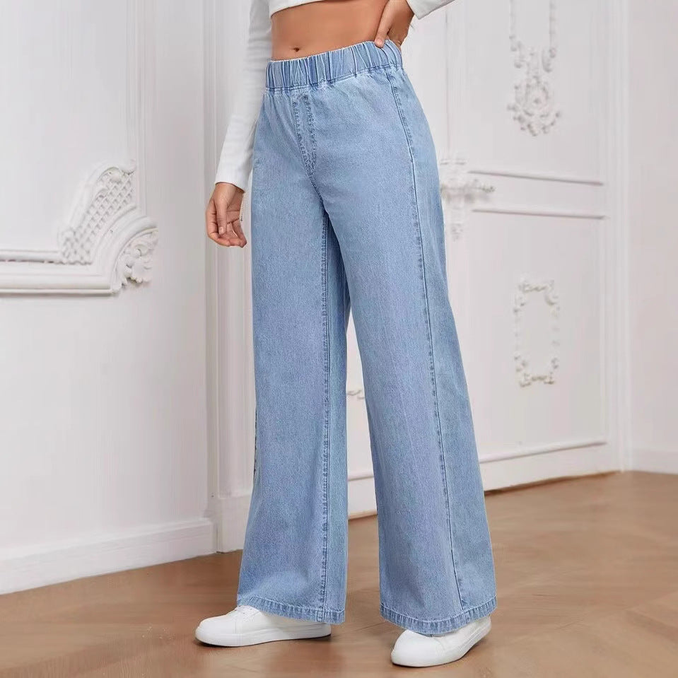 Damen Weite Denim-Hose mit elastischem Bund und lässigem Schnitt R&B