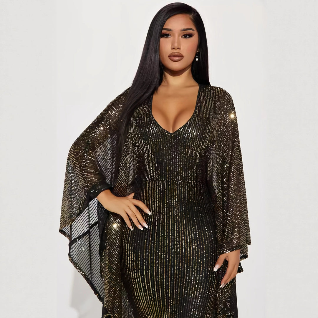 Damen Glamouröses Abendkleid mit funkelnden Pailletten und weitem Saum R&B