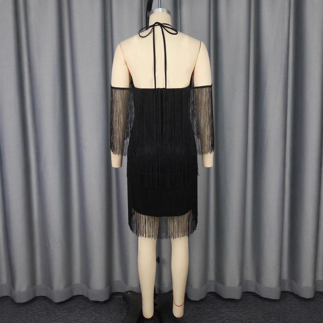 Damen Fransen Cocktailkleid mit trägerlosem Design R&B